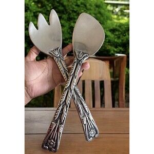 Wilton Armetale Pewter RWP Fork Spoon Salad Serving Set Silver 13" Long